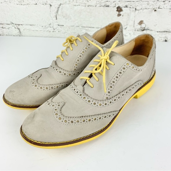 Cole Haan Gramercy Oxford Wingtip Laced Loafer Grey Suede Leather Shoes 8 - Picture 2 of 12